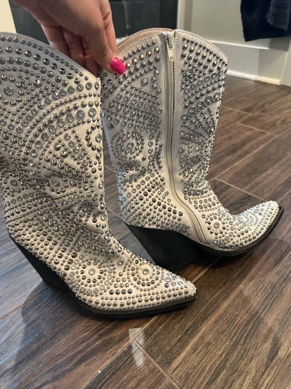 Jeffrey Campbell White Studded Western Heeled Boots - Picture 3 of 8